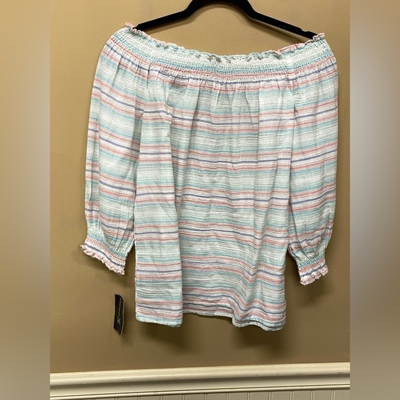 INC International Concepts Gauzy Pastel Striped Off Shoulder Top Size L NWT - Picture 2 of 5